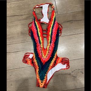 Super Sexy Bandage One Piece Floral Swimwear Women Backless Monokini Push Up